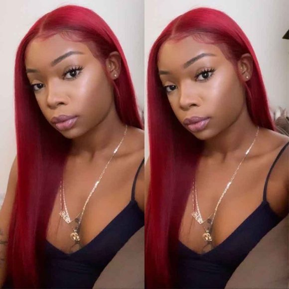 Lace Frontal Red Remy 100% Human Hair Wig 22\